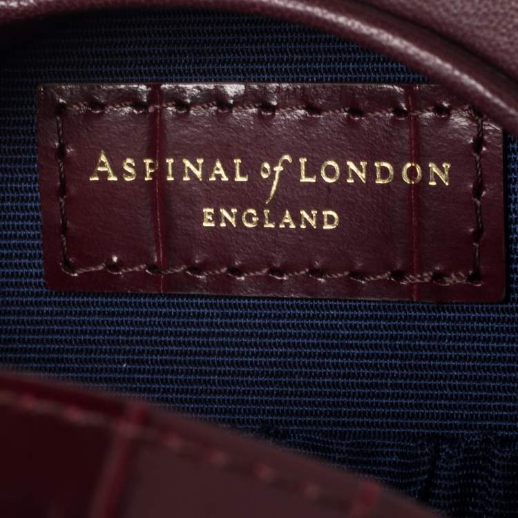 Pre Owned Aspinal Of London Burgundy Croc Embossed Leather Hat Box Shoulder Bag
