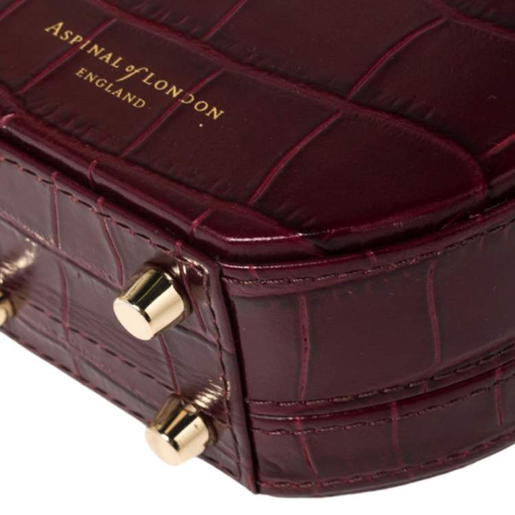 Pre Owned Aspinal Of London Burgundy Croc Embossed Leather Hat Box Shoulder Bag