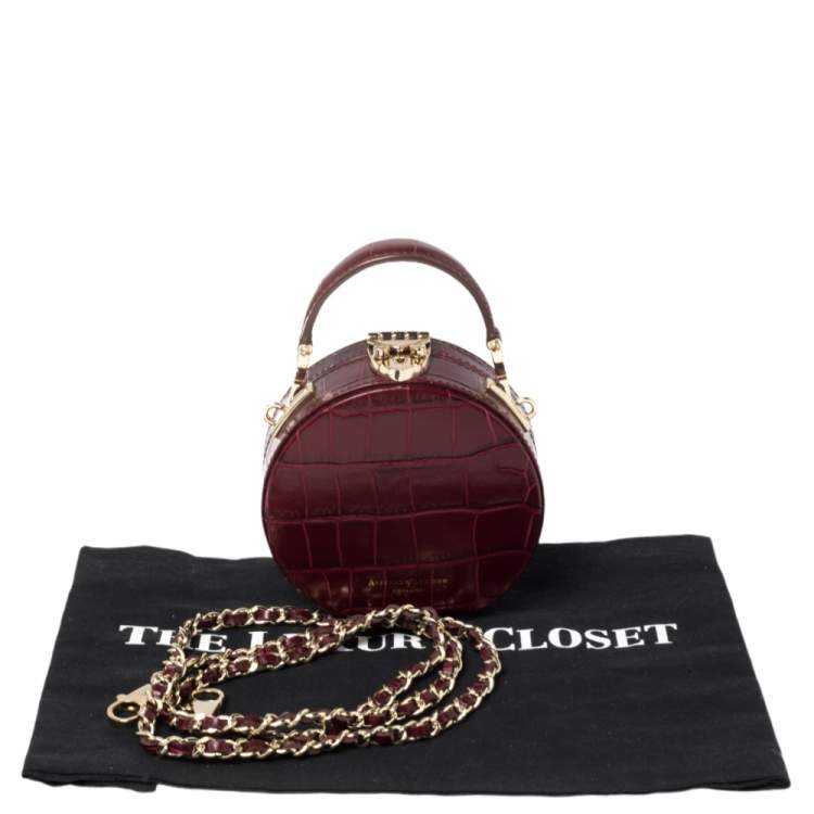 Pre Owned Aspinal Of London Burgundy Croc Embossed Leather Hat Box Shoulder Bag