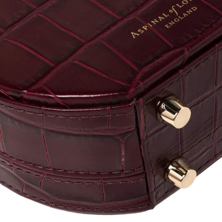 Pre Owned Aspinal Of London Burgundy Croc Embossed Leather Hat Box Shoulder Bag