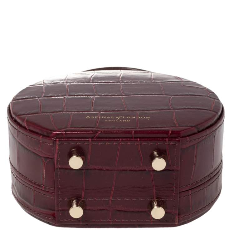 Pre Owned Aspinal Of London Burgundy Croc Embossed Leather Hat Box Shoulder Bag