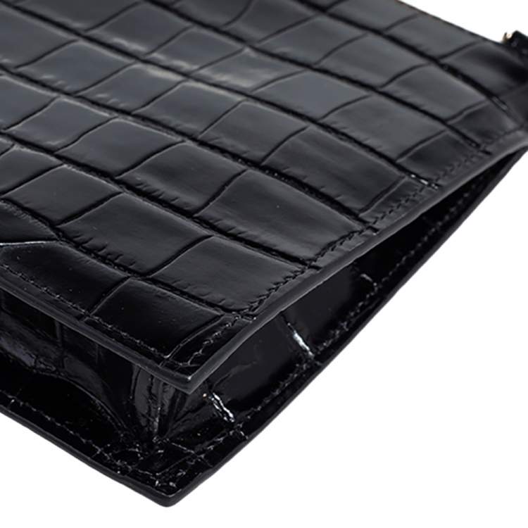 Pre Owned Aspinal Of London Black Croc Embossed Leather Soho Clutch