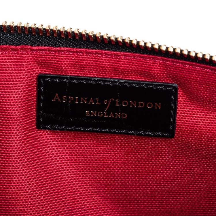 Pre Owned Aspinal Of London Black Croc Embossed Leather Soho Clutch