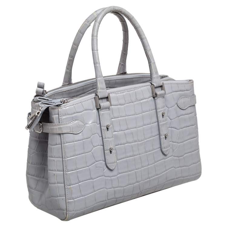 Pre Owned Aspinal Of London Grey Croc Embossed Leather Brook Street Tote