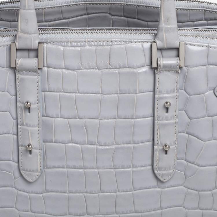Pre Owned Aspinal Of London Grey Croc Embossed Leather Brook Street Tote