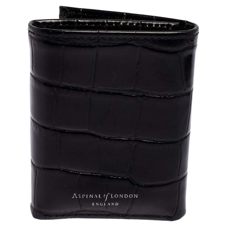 Pre Owned Aspinal Of London Black Croc Embossed Leather Trifold Wallet