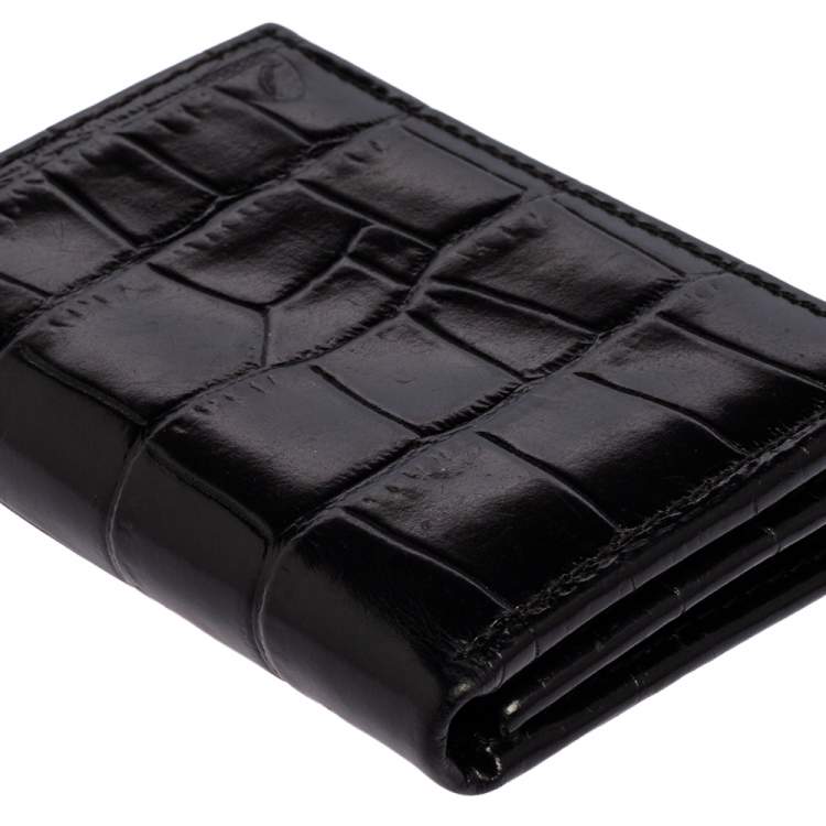 Pre Owned Aspinal Of London Black Croc Embossed Leather Trifold Wallet