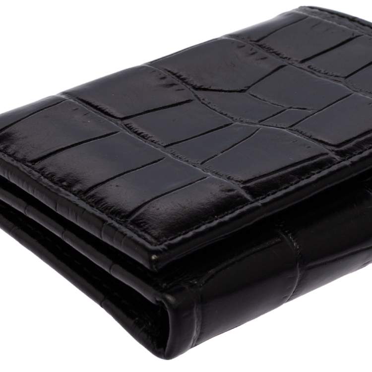 Pre Owned Aspinal Of London Black Croc Embossed Leather Trifold Wallet
