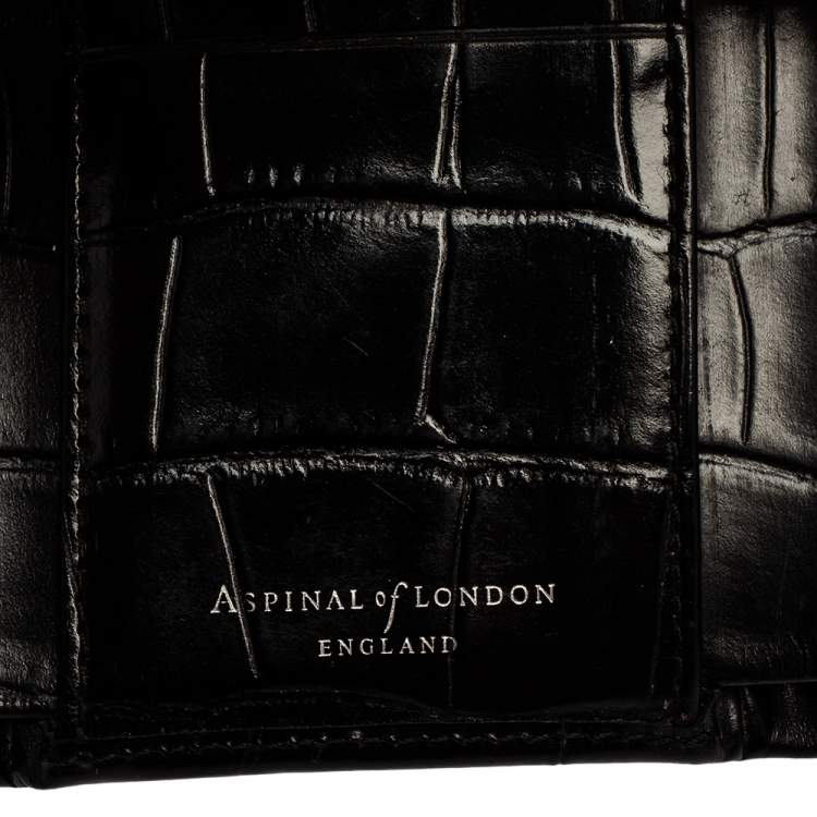 Pre Owned Aspinal Of London Black Croc Embossed Leather Trifold Wallet