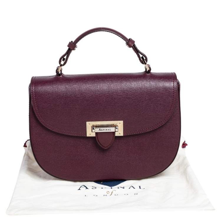 Pre Owned Aspinal Of London Burgundy Leather Letterbox Saddle Top Handle Bag