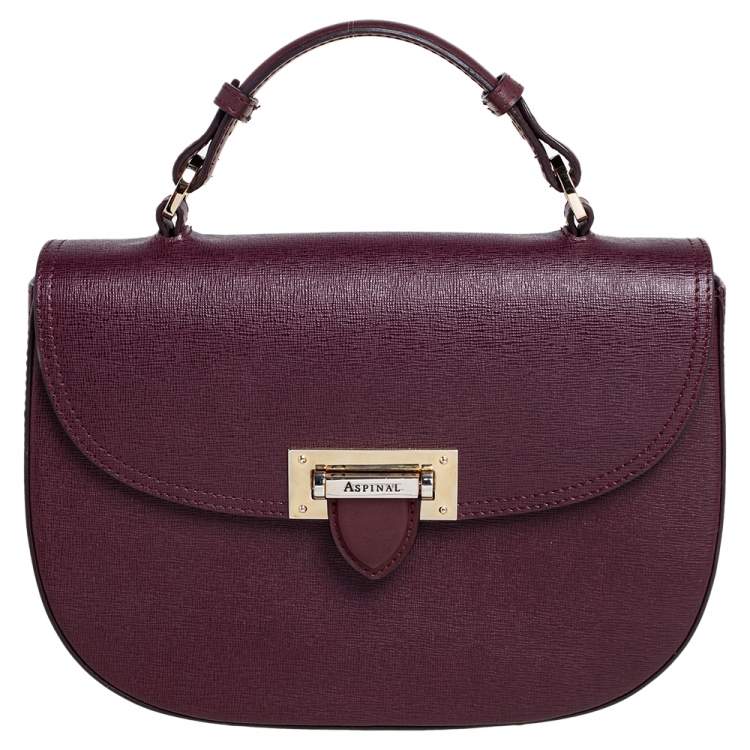 Pre Owned Aspinal Of London Burgundy Leather Letterbox Saddle Top Handle Bag