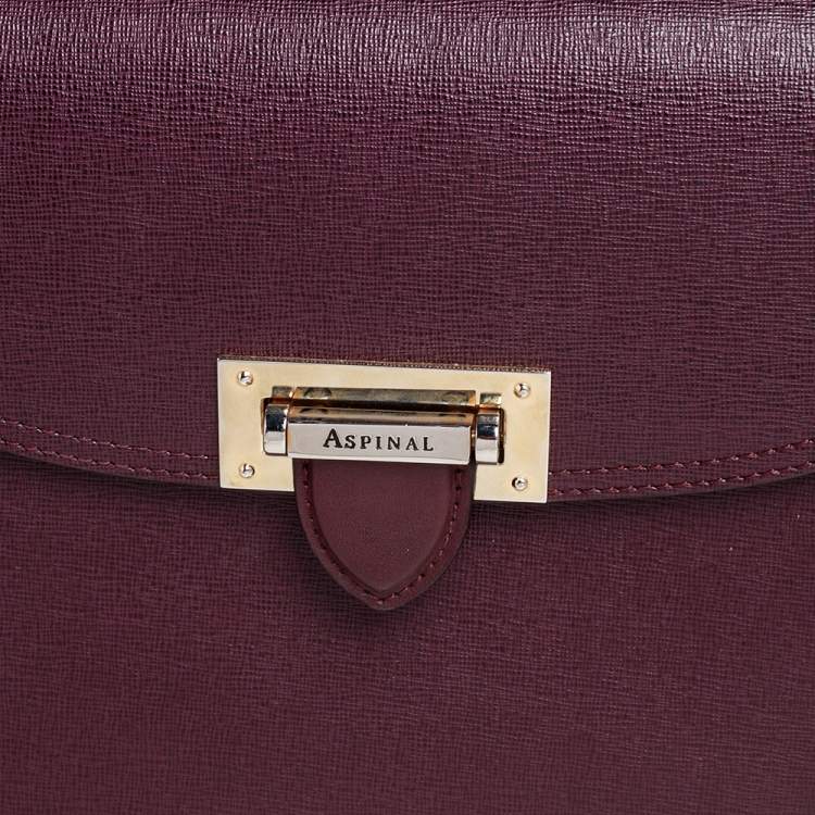 Pre Owned Aspinal Of London Burgundy Leather Letterbox Saddle Top Handle Bag
