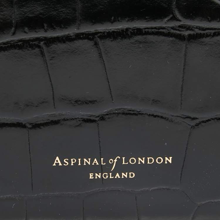Pre Owned Aspinal Of London Black Croc Embossed Leather Hat Box Shoulder Bag
