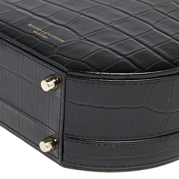 Pre Owned Aspinal Of London Black Croc Embossed Leather Hat Box Shoulder Bag