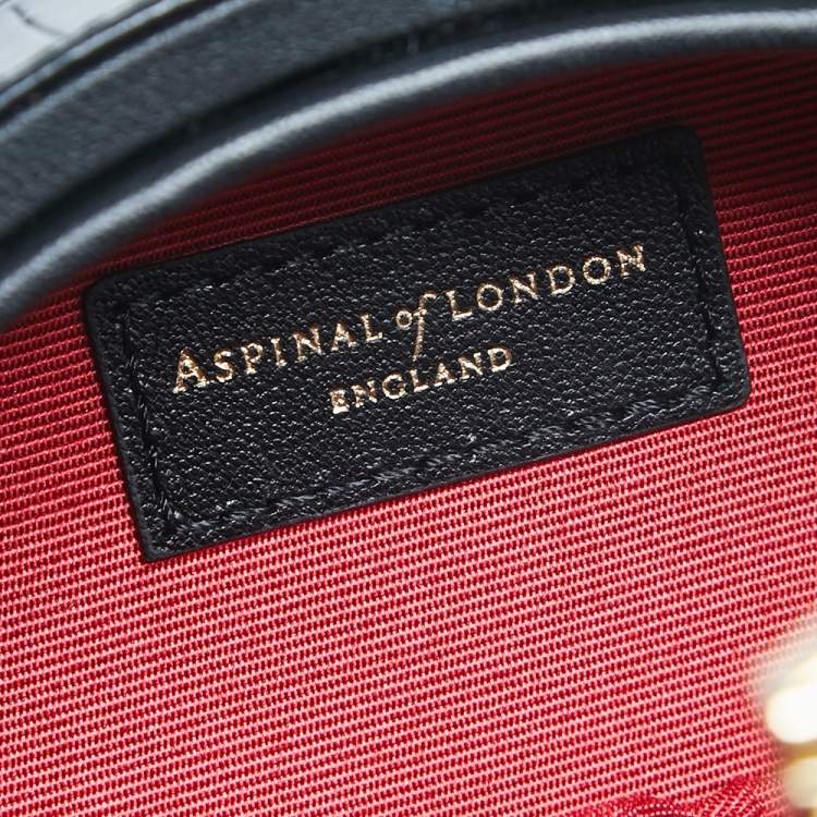 Pre Owned Aspinal Of London Black Croc Embossed Leather Hat Box Shoulder Bag