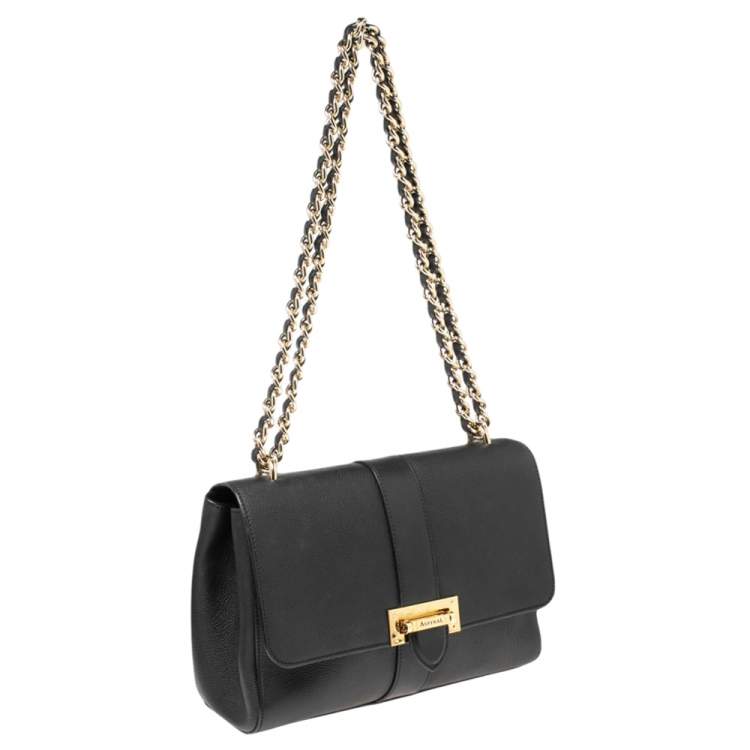 Pre Owned Aspinal Of London Black Leather Lottie Shoulder Bag