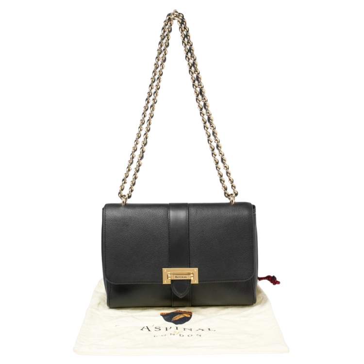 Pre Owned Aspinal Of London Black Leather Lottie Shoulder Bag