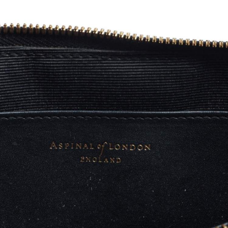 Pre Owned Aspinal Of London Navy Blue Embossed Leather Zip Around Wallet
