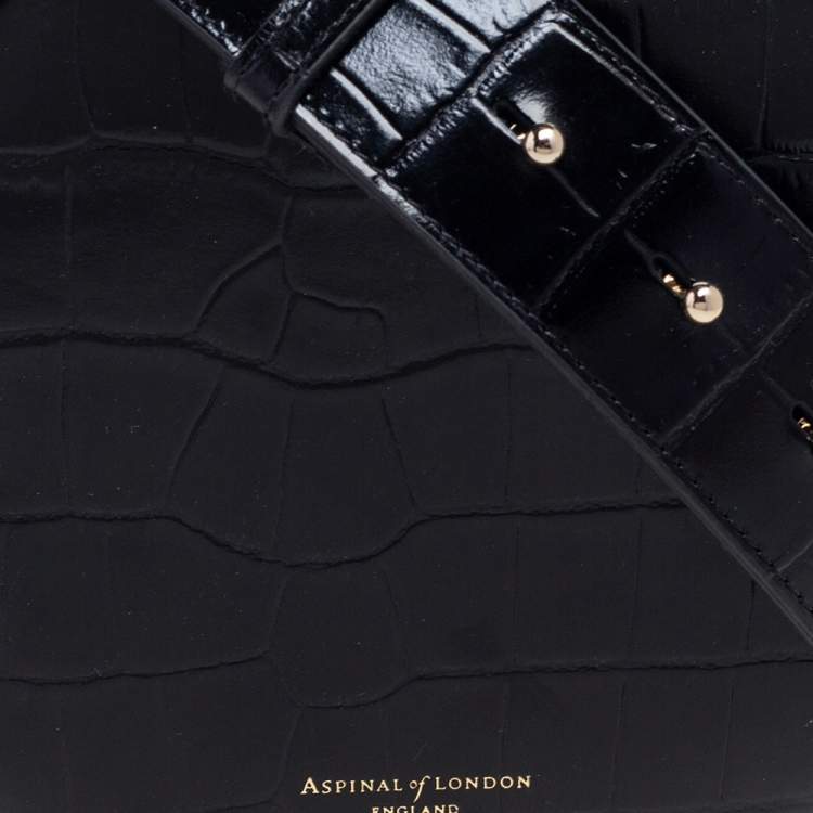 Pre Owned Aspinal Of London Black Croc Embossed Leather Hat Box Shoulder Bag