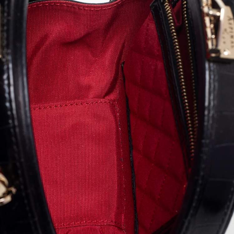 Pre Owned Aspinal Of London Black Croc Embossed Leather Hat Box Shoulder Bag
