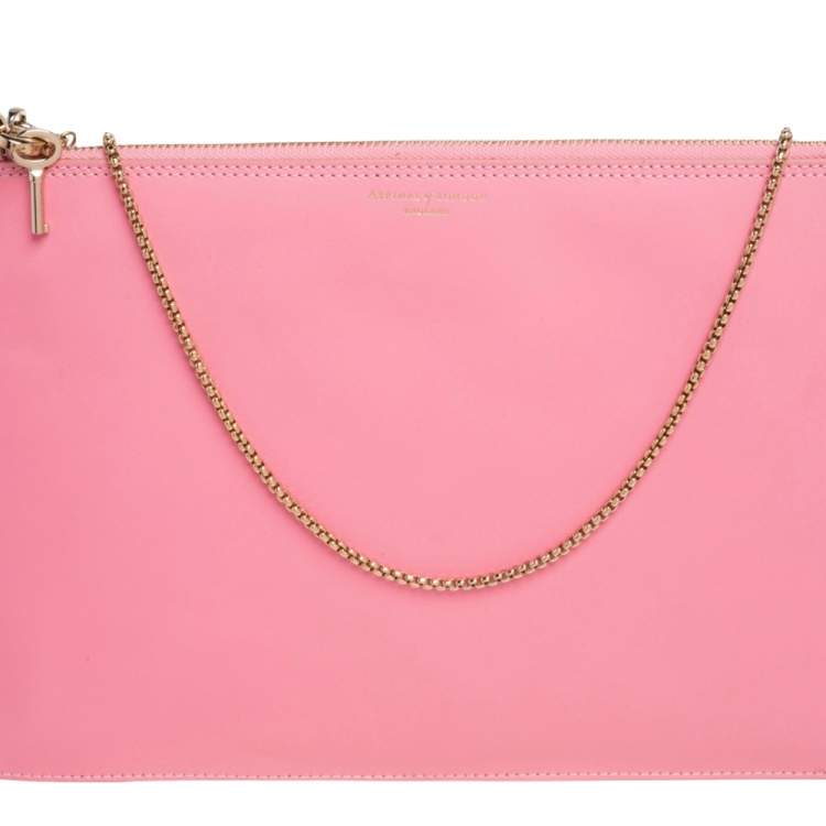 Pre Owned Aspinal Of London Pink Leather Chain Clutch