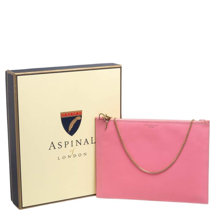 Pre Owned Aspinal Of London Pink Leather Chain Clutch