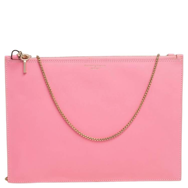Pre Owned Aspinal Of London Pink Leather Chain Clutch