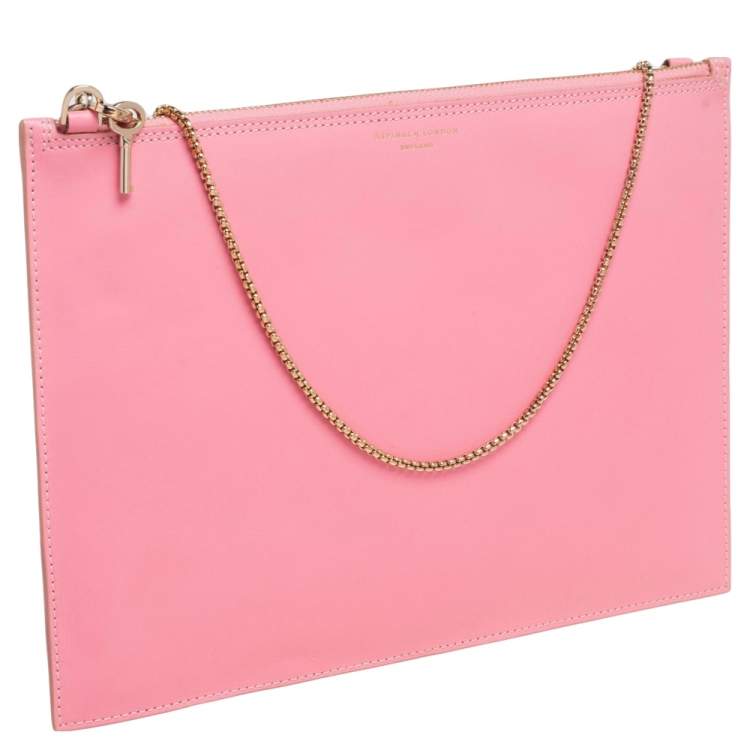 Pre Owned Aspinal Of London Pink Leather Chain Clutch