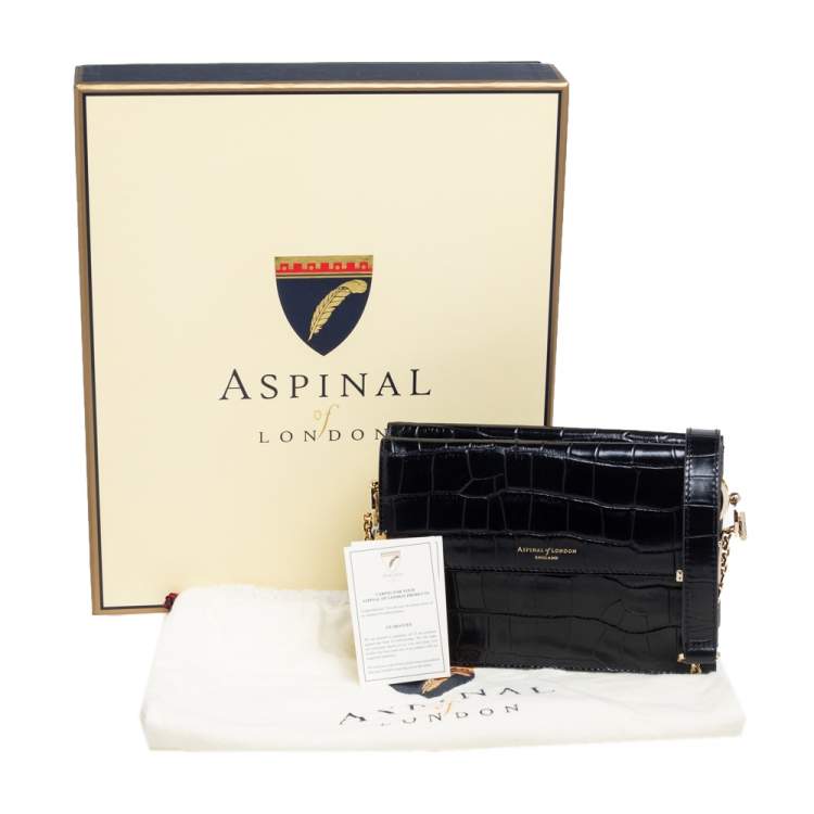 Pre Owned Aspinal Of London Black Croc Embossed Leather Chelsea Shoulder Bag
