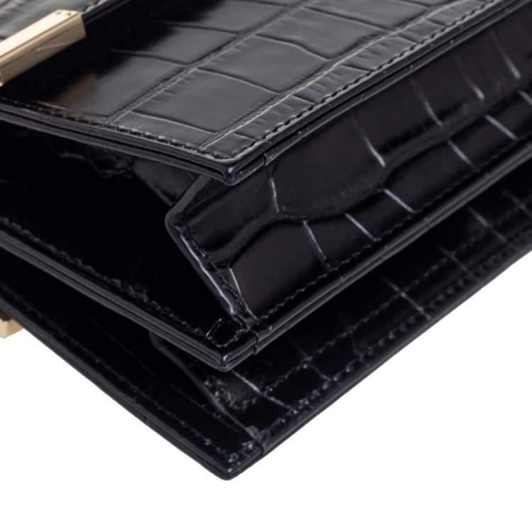 Pre Owned Aspinal Of London Black Croc Embossed Leather Chelsea Shoulder Bag