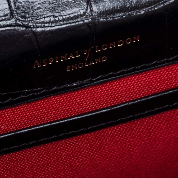 Pre Owned Aspinal Of London Black Croc Embossed Leather Chelsea Shoulder Bag