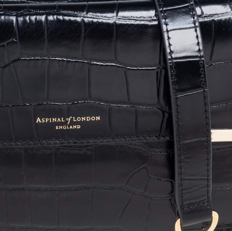 Pre Owned Aspinal Of London Black Croc Embossed Leather Chelsea Shoulder Bag