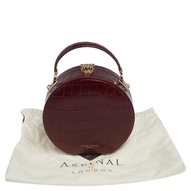 Pre Owned Aspinal Of London Burgundy Croc Embossed Leather Hat Box Shoulder Bag