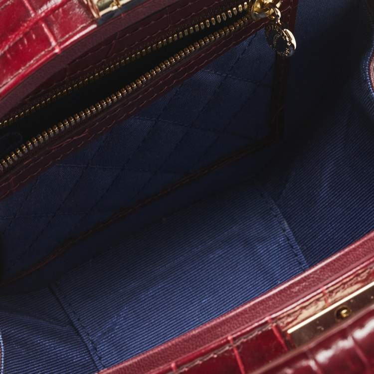 Pre Owned Aspinal Of London Burgundy Croc Embossed Leather Hat Box Shoulder Bag
