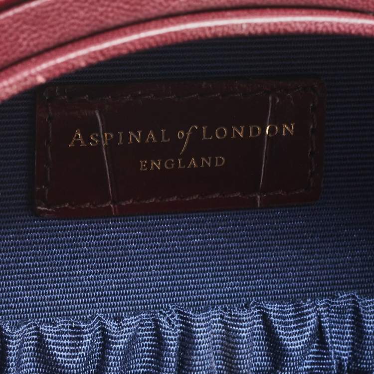 Pre Owned Aspinal Of London Burgundy Croc Embossed Leather Hat Box Shoulder Bag