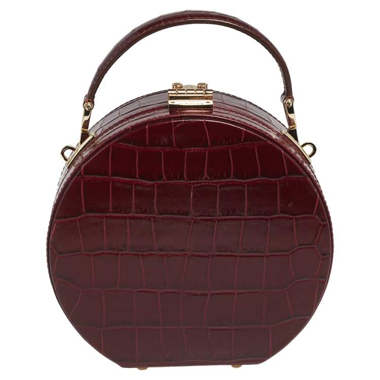 Pre Owned Aspinal Of London Burgundy Croc Embossed Leather Hat Box Shoulder Bag