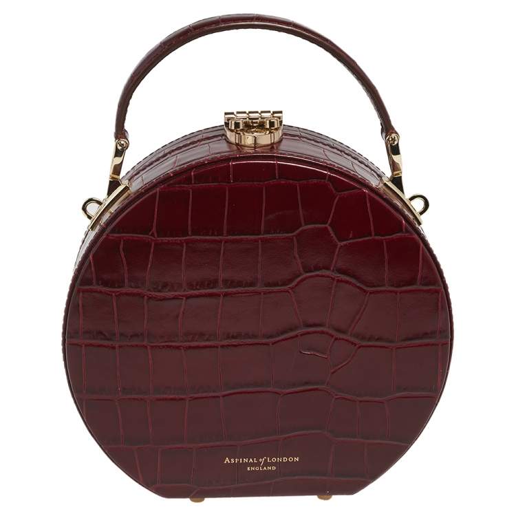 Aspinal Of London Burgundy Croc Embossed Leather Hat Box Shoulder Bag  Aspinal Of London