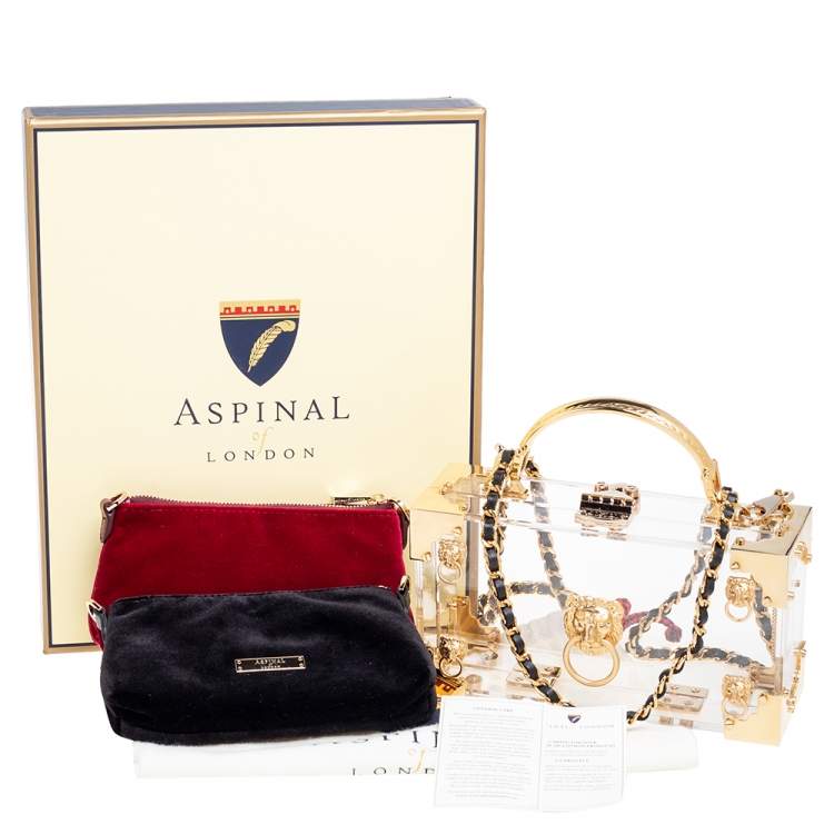 Pre Owned Aspinal Of London Gold/Transparent Acrylic Gold Lion Trunk Top Handle Bag