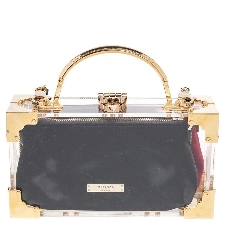 Pre Owned Aspinal Of London Gold/Transparent Acrylic Gold Lion Trunk Top Handle Bag