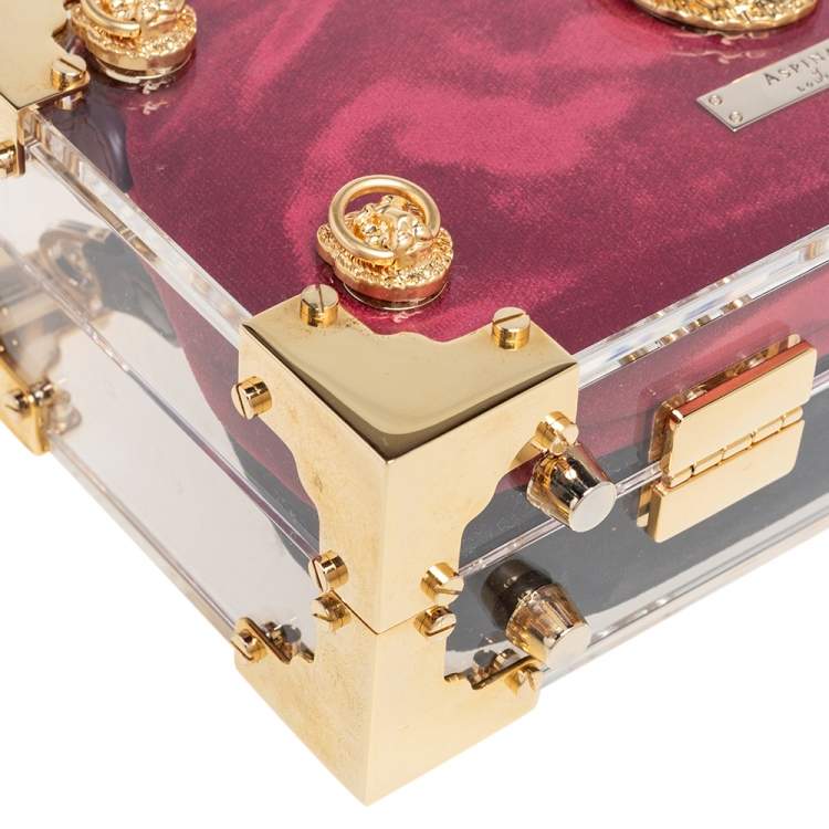 Pre Owned Aspinal Of London Gold/Transparent Acrylic Gold Lion Trunk Top Handle Bag