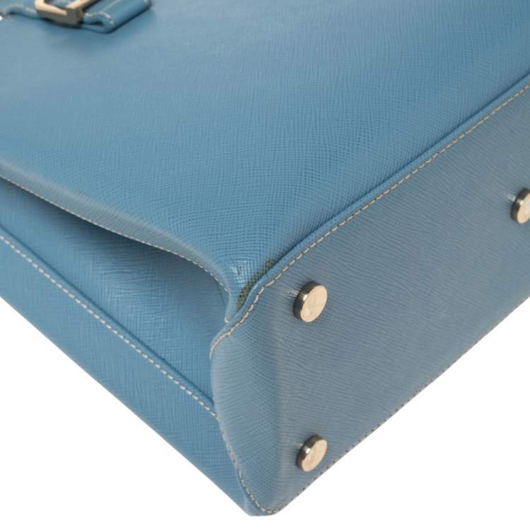 Pre Owned Aspinal Of London Light Blue Leather Madison Tote