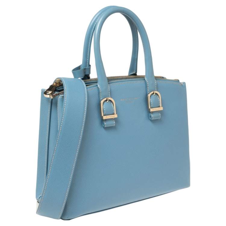 Pre Owned Aspinal Of London Light Blue Leather Madison Tote