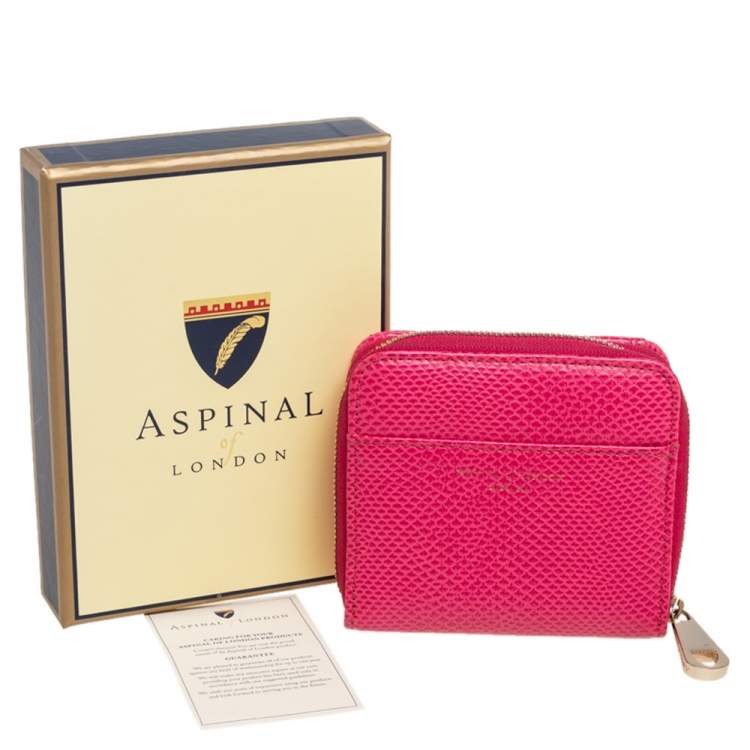Pre Owned Aspinal of London Pink Snake Embossed Leather Zip Around Compact Wallet