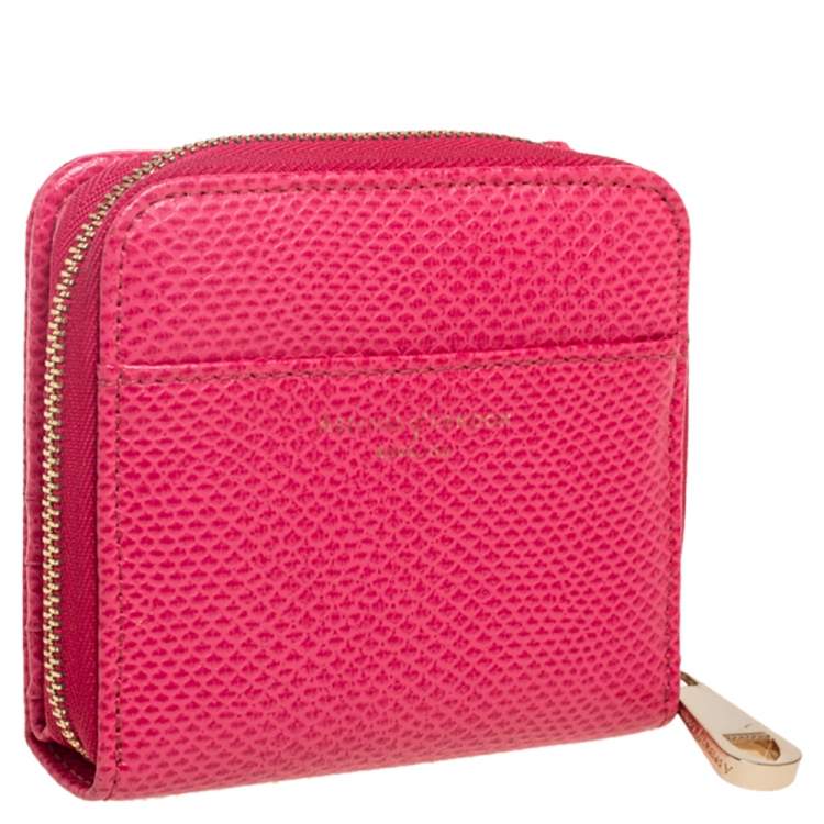 Pre Owned Aspinal of London Pink Snake Embossed Leather Zip Around Compact Wallet