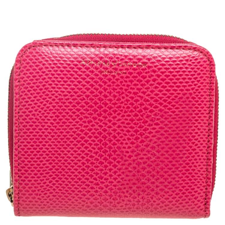 Pre Owned Aspinal of London Pink Snake Embossed Leather Zip Around Compact Wallet