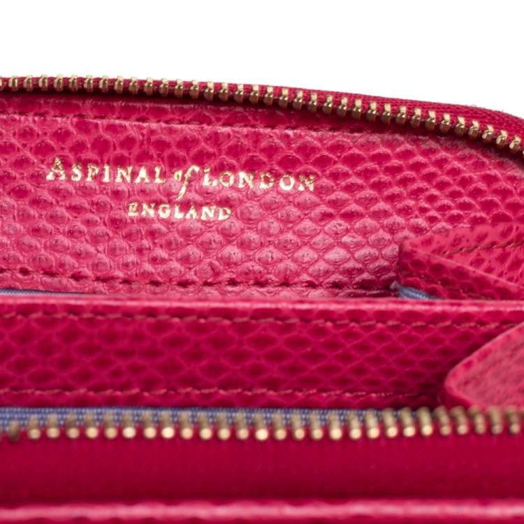 Pre Owned Aspinal of London Pink Snake Embossed Leather Zip Around Compact Wallet