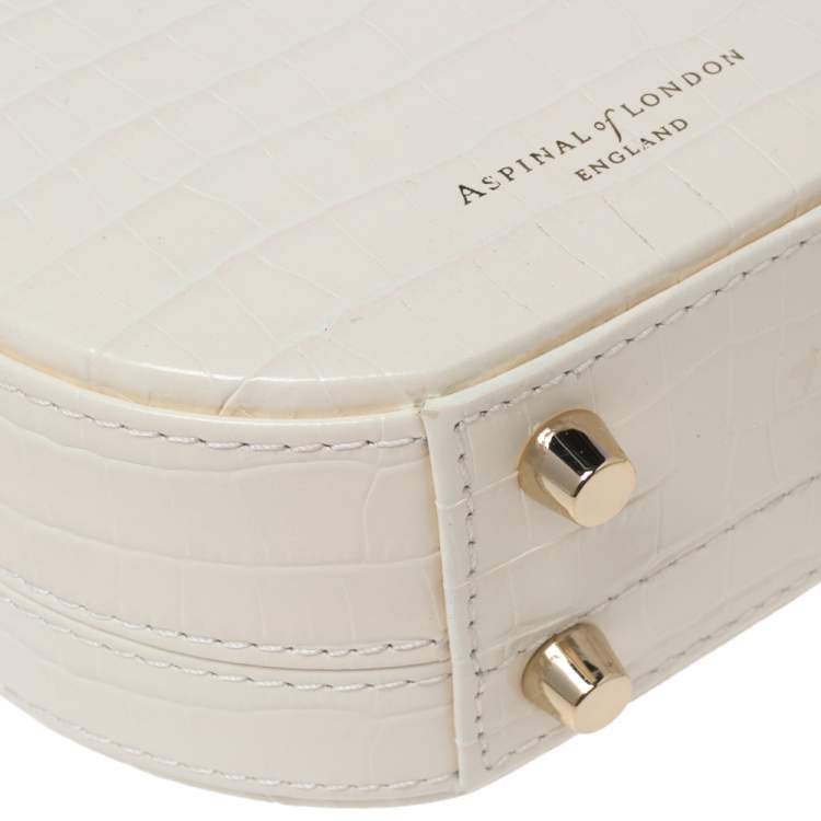 Pre Owned Aspinal Of London Cream Croc Embossed Leather Hat Box Shoulder Bag
