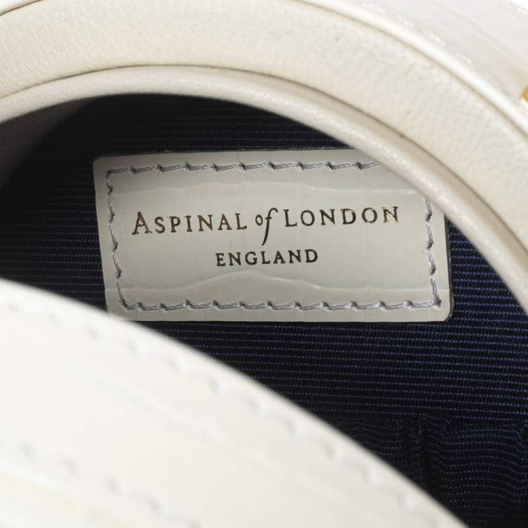 Pre Owned Aspinal Of London Cream Croc Embossed Leather Hat Box Shoulder Bag