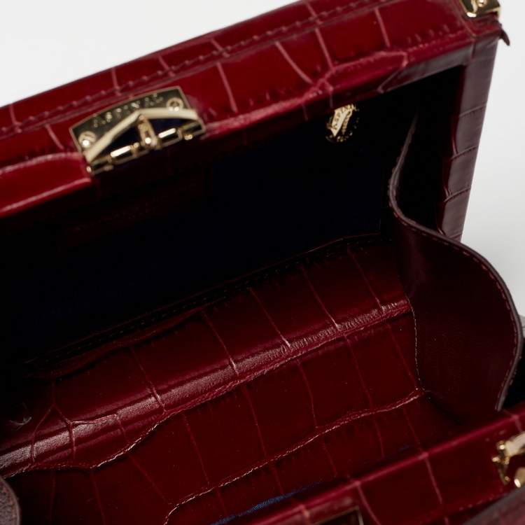 Pre Owned Aspinal of London Red Croc Embossed Leather Mini Trunk Top Handle Bag