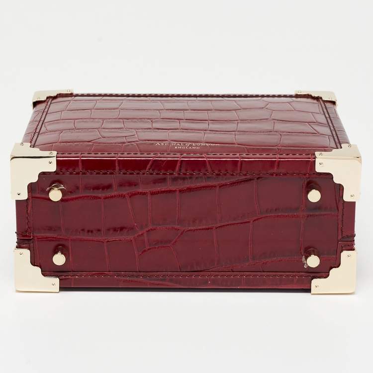 Pre Owned Aspinal of London Red Croc Embossed Leather Mini Trunk Top Handle Bag
